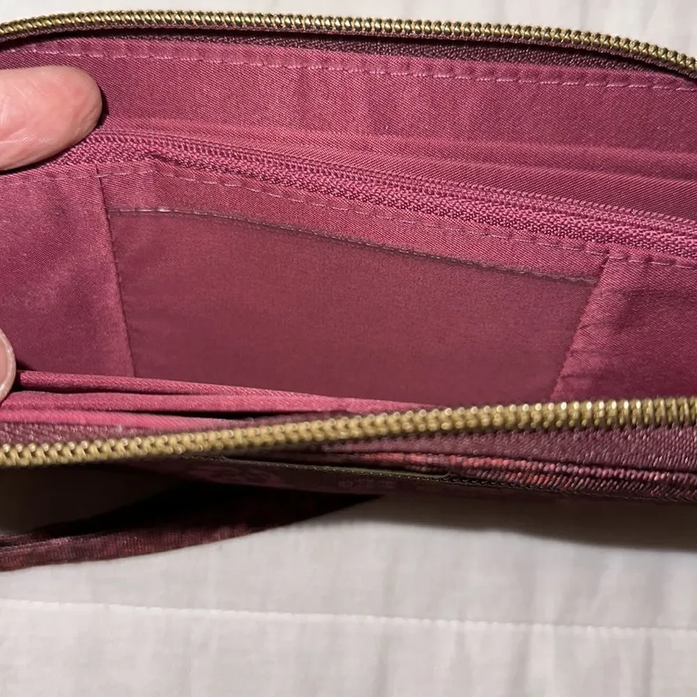 Travelon Burgundy Floral Nylon Travel Wallet Wristlet